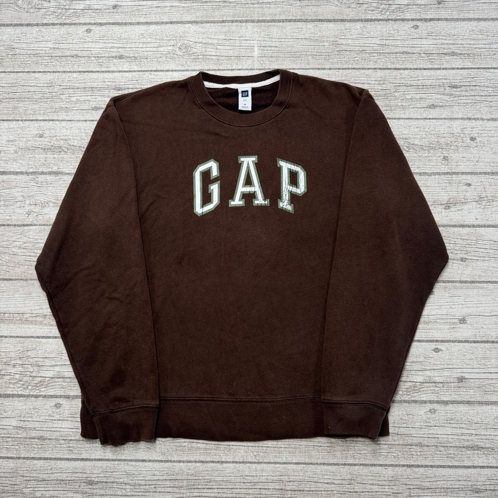 Gap Sweatshirt Men's Medium Brown Fleece Lined Oversized Pullover Lounge Varsity